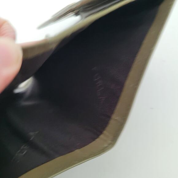 Furla Italian Trifold Wallet Medium Patent Leather Olive Green Compact Logo - Picture 8 of 14